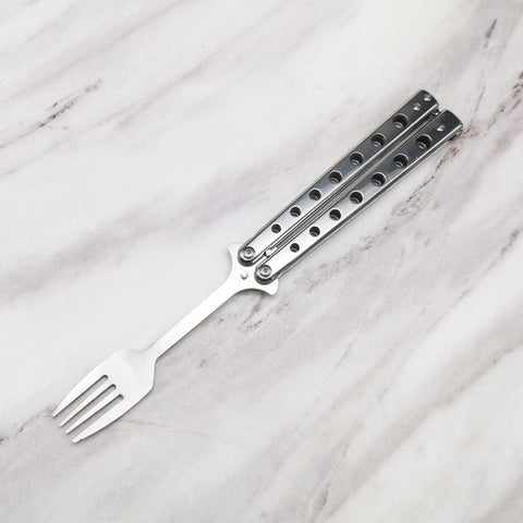 Butterfly Cutlery Knife Folding Spoon Fork Balisong Training Spoon Fork Butterfly Knife Trainer Outdoor Camping Tableware Kitchen Tool
