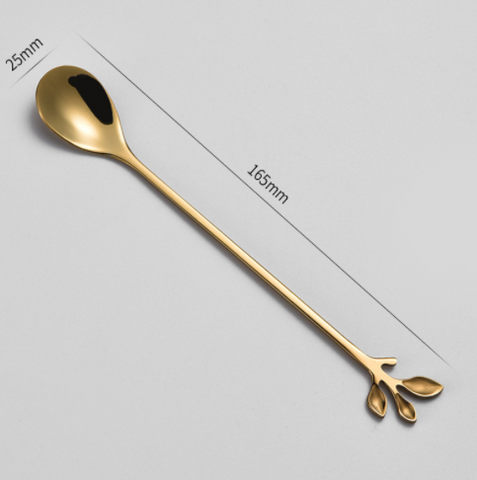 Stainless Steel Leaf Spoon Long Handle Square Head Small Tea  Honey Coffee