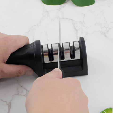 Kitchen 3-Segment Knife Sharpener Household Multi-Functional Hand-Held Three-Purpose Black Sharpening Stone