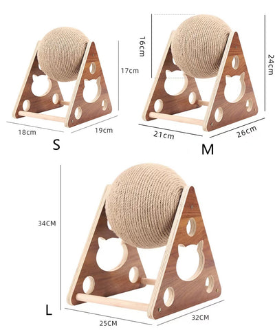 Wooden Cat Catching Treadmill Ball Toy Cat Grinding Claw Sisal Rope Ball, Cat Scratching Ball On Stand, Interactive Solid Wood Cat Catching Ball Pet Toy