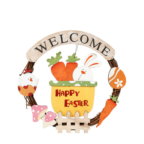 Wooden Rabbit Easter Egg Garland Pendant Wall Hanging Door Hanging