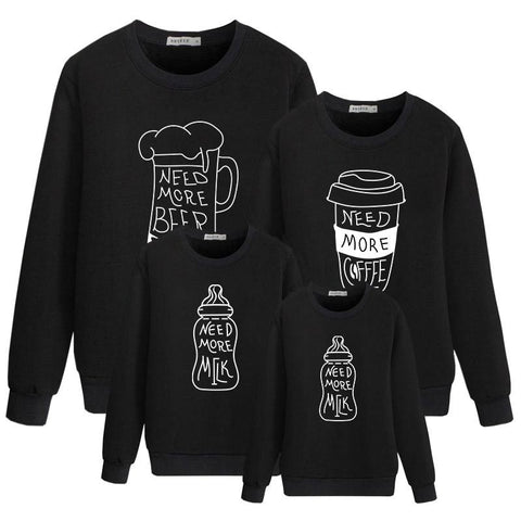 A Family Of Three Milk Tea Coffee Warm Heart Theme Letter Printed Sweater