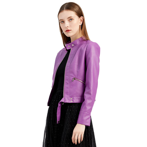 Spring Autumn PU Leather Jacket Women High Street Solid Slim Faxu Leather Coats Elegant Moto Biker Jackets Female Outerwear