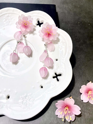 Cherry Blossom Earrings Heat Shrinkable Bionic Flower Hanfu