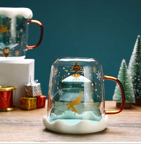 High Borosilicate Christmas Tree Double Glass Water Cup