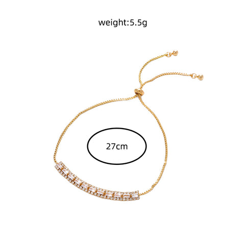 Brass Gold Plated Long Micropaved Zircon Pendant Shrink Pulled Brass Bead Bracelet