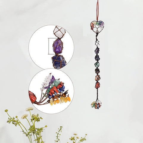 7Colorful Crystal Original Stone Hand Woven Pendant Life Tree