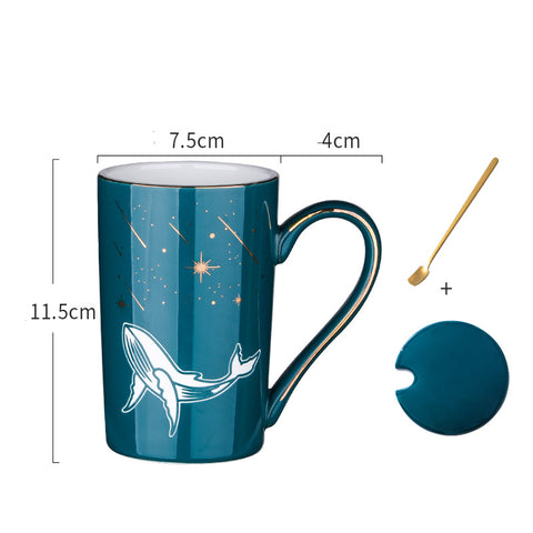 Ceramic Mark Spoon With Lid Milk Coffee Tea Student Cup