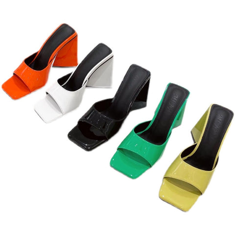 Patent Leather Square Head Beautiful Color Thick With Sandals