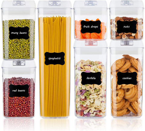 Air-Tight Food Storage Container 7pcs For Cereals Easy Lock Sealed Jar Plastic Transparent Milk Powder Grains Candy Kitchen Organizer