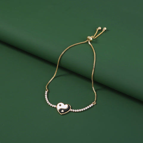 Brass Heart Gold Plated Oil Drip Zircon Adjustable Pull Bracelet