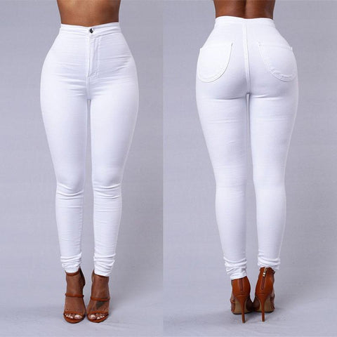 Casual Denim Pants For Women High Waist Stretch Slim Trouser Skinny Candy Color Jeans