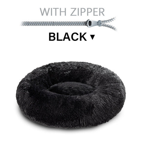 Fluffy Donut Dog Bed  Warm Soft Long Plush Pet Cushion Dog House Cat  Bed Washable Pet Sofa Mat Calming Samll Large Dog Beds