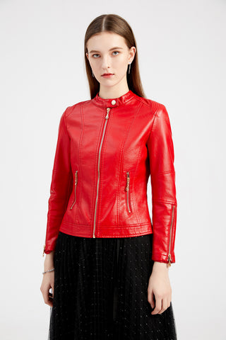 Fashion New Short PU Leather Jacket Women Rivet Spring Autumn Women's Coat Long Sleeve Slim Casual Jacket Stand Collar