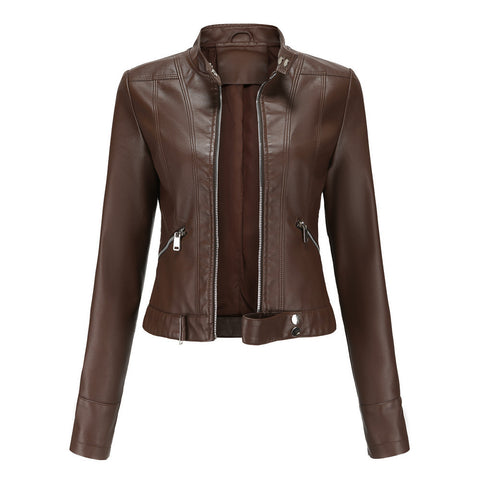 Spring Autumn PU Leather Jacket Women High Street Solid Slim Faxu Leather Coats Elegant Moto Biker Jackets Female Outerwear