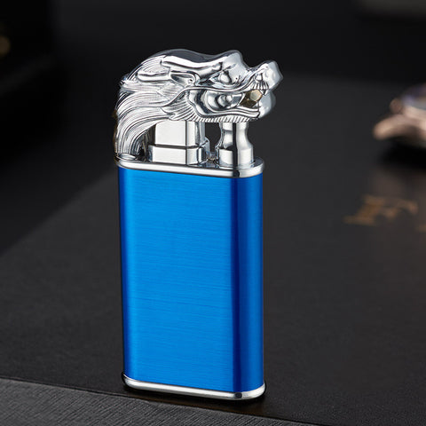 2022 Creative Blue Flame Lighter Dolphin Dragon Tiger Double Fire Metal Winproof Lighter Inflatable Lighter