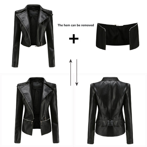Spring Autumn Leather Jacket Women Slim Fit Motor Biker PU Leather Short Coat Ladies Zipper Outerwear
