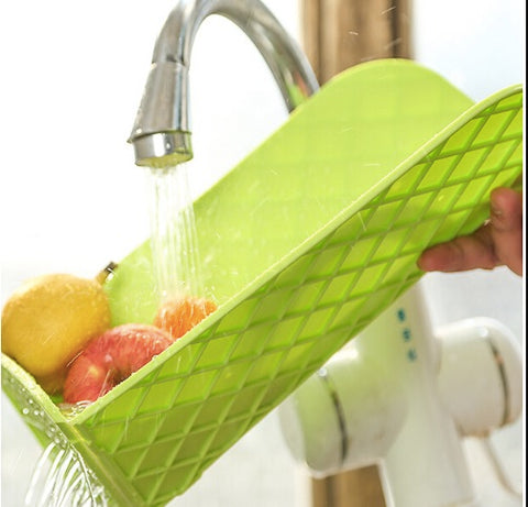 Plastic 2 in 1 Cutting Board and Drainer, Foldable Chopping Mat, with Hanging hole and Safety Lock, Bright Green