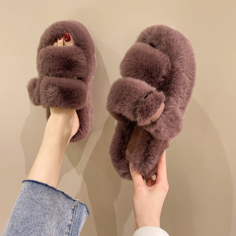 Winter Fashionable Indoor Outdoor Women Wear Thick Soled Cotton Slippers Plush Shoes Slippers