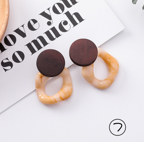 Simple and stylish acrylic geometric leopard stud earrings wooden earrings