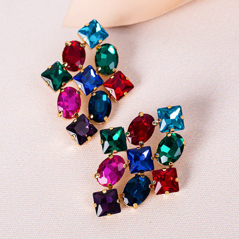 Creative Alloy Diamond-studded Geometric Colored Diamond Earrings