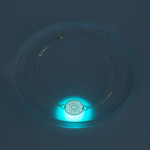 Round Flower, Copper Flake, silver glow-in-the-dark Bracelet