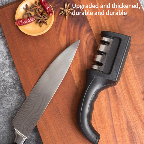 Kitchen 3-Segment Knife Sharpener Household Multi-Functional Hand-Held Three-Purpose Black Sharpening Stone