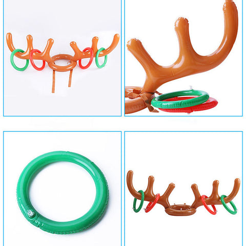 Christmas Game Inflatable Santa Funny Reindeer Antler Hat Ring Toss Christmas Kids Gift New Year Christmas Outdoor Inflated Toys Throwing Ring Balloon Toy