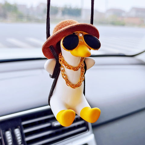 Pistol Cowboy Duck Car Rearview Mirror Pendant Decoration Super Cool Revolver Duck Anime Car Decoration Pendant