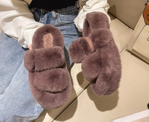 Winter Fashionable Indoor Outdoor Women Wear Thick Soled Cotton Slippers Plush Shoes Slippers
