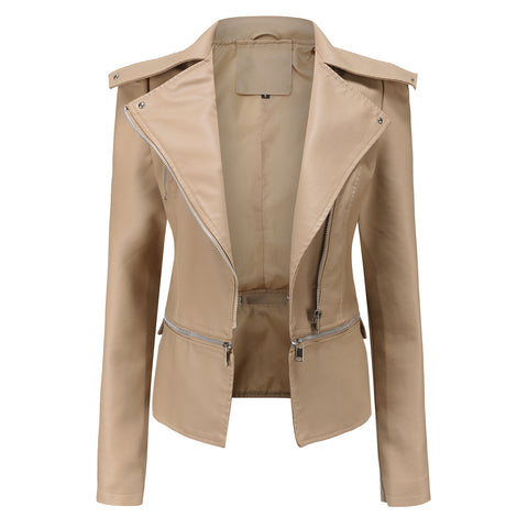 Spring Autumn Leather Jacket Women Slim Fit Motor Biker PU Leather Short Coat Ladies Zipper Outerwear
