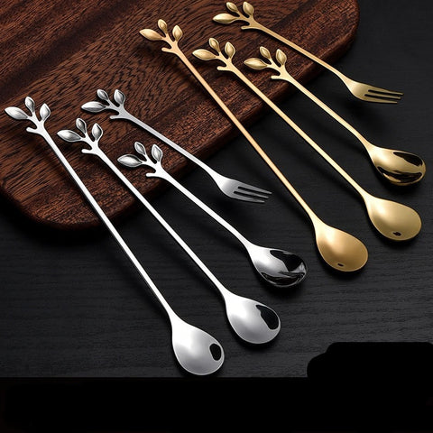 Stainless Steel Leaf Spoon Long Handle Square Head Small Tea  Honey Coffee
