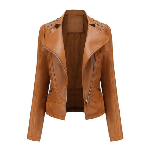 2023 New Spring Autumn Leather Jacket Women Slim Fit Motor Biker PU Leather Short Coat Stand Collar Ladies Zipper Outerwear