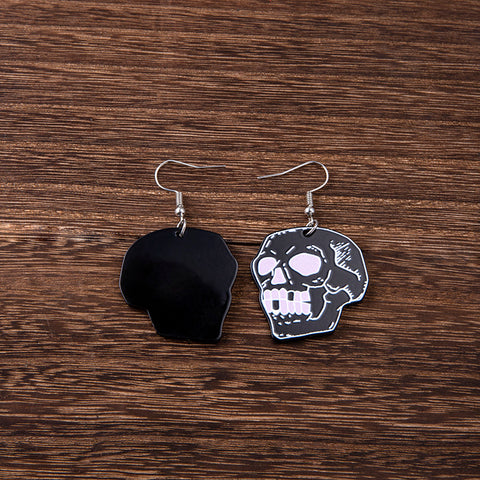 Halloween Black Cat Skull Acrylic Earrings For Women