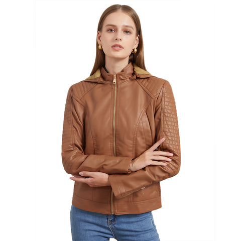 Winter PU Leather Jacket Women 2022 Hooded Fur Lining Coat Female Slim Women's Leather Jacket Motorcycle Hoodies Jacket