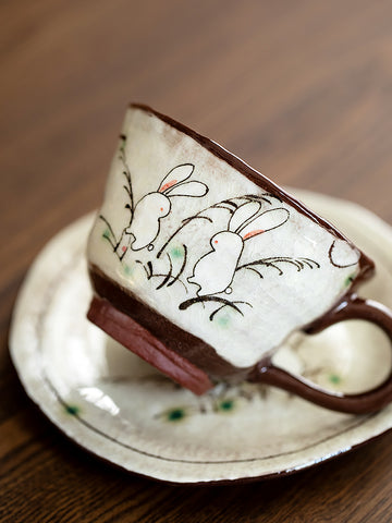 Ceramic Tea Cup Set Vintage Oribe Cherry Blossom Coffee Cup