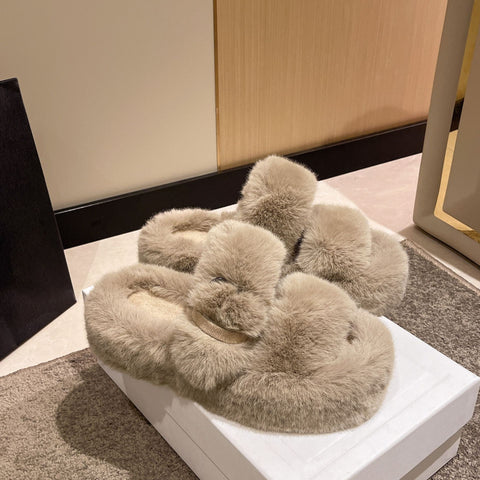 Winter Fashionable Indoor Outdoor Women Wear Thick Soled Cotton Slippers Plush Shoes Slippers
