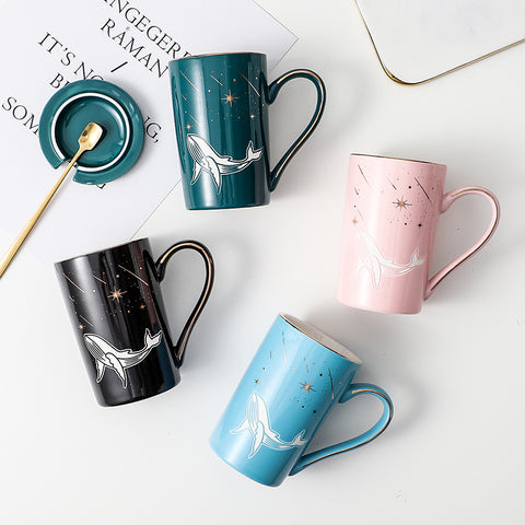Ceramic Mark Spoon With Lid Milk Coffee Tea Student Cup