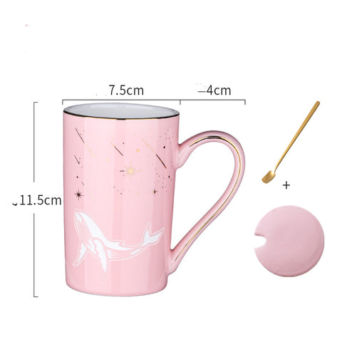 Ceramic Mark Spoon With Lid Milk Coffee Tea Student Cup
