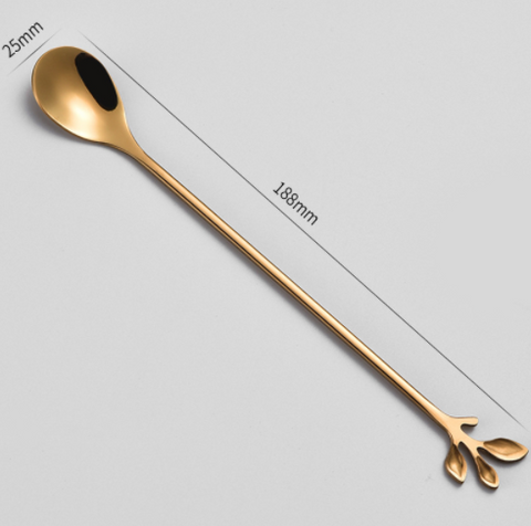 Stainless Steel Leaf Spoon Long Handle Square Head Small Tea  Honey Coffee