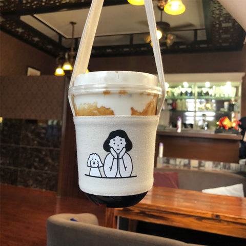 Creative Portable Milk Tea Canvas Bag Coffee Cup Cover