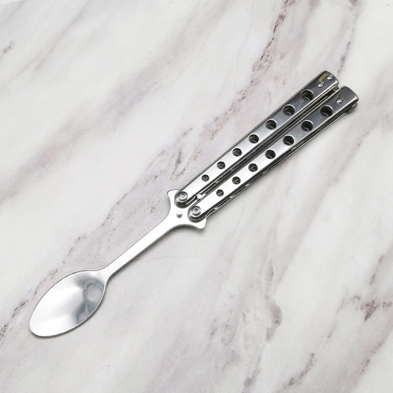 Butterfly Cutlery Knife Folding Spoon Fork Balisong Training Spoon Fork Butterfly Knife Trainer Outdoor Camping Tableware Kitchen Tool