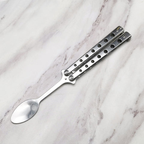 Butterfly Cutlery Knife Folding Spoon Fork Balisong Training Spoon Fork Butterfly Knife Trainer Outdoor Camping Tableware Kitchen Tool