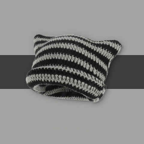 Ins Little Devil Striped Knitted Wool Hat Women