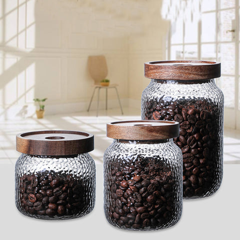 Acacia Food Coffee Bean Tea Glass Storage Jar