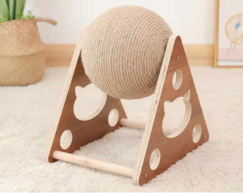 Wooden Cat Catching Treadmill Ball Toy Cat Grinding Claw Sisal Rope Ball, Cat Scratching Ball On Stand, Interactive Solid Wood Cat Catching Ball Pet Toy