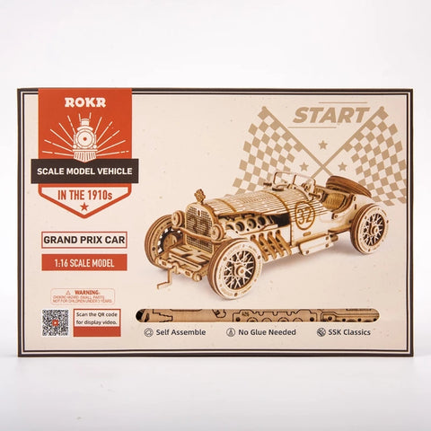 Robotime ROKR Grand Prix Car 3D Wooden Puzzle Game Assemble Racing Car Model Toys for Children Christmas Gifts MC401 Dropship