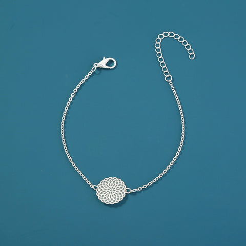 Round Flower, Copper Flake, silver glow-in-the-dark Bracelet