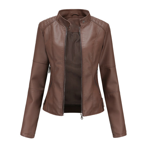 Faux Pu Leather Jackets Women Spring Autumn Outerwear Pocket Zipper Coat Slim Fitted Jacket Red Black Femme Clothing