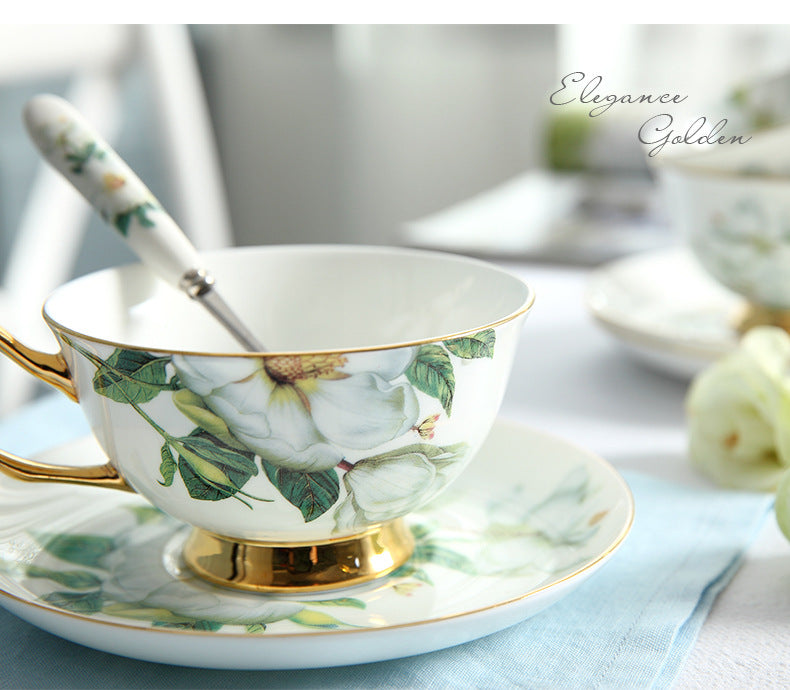 High-grade Bone China Coffee Cup And Saucer Set Flower Tea Afternoon Tea Ceramic Cup Household With Spoon